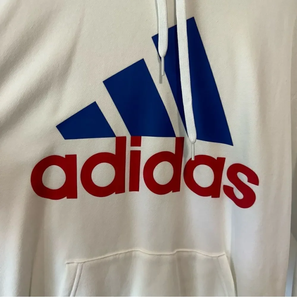 Adidas Men's BOS Adidas Hoodie Sweatshirt White Blue Two Tone SMU Badge of Sport